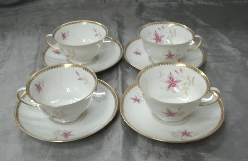 Vtg Rosenthal Continental ORCHID Aida 4 Tea Coffee Cup & Saucer Sets 2521 EC 3