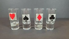 Set of 4 Vtg Rare Libbey Crisa Tall Shot Glasses Card Suits Club Diamond Heart