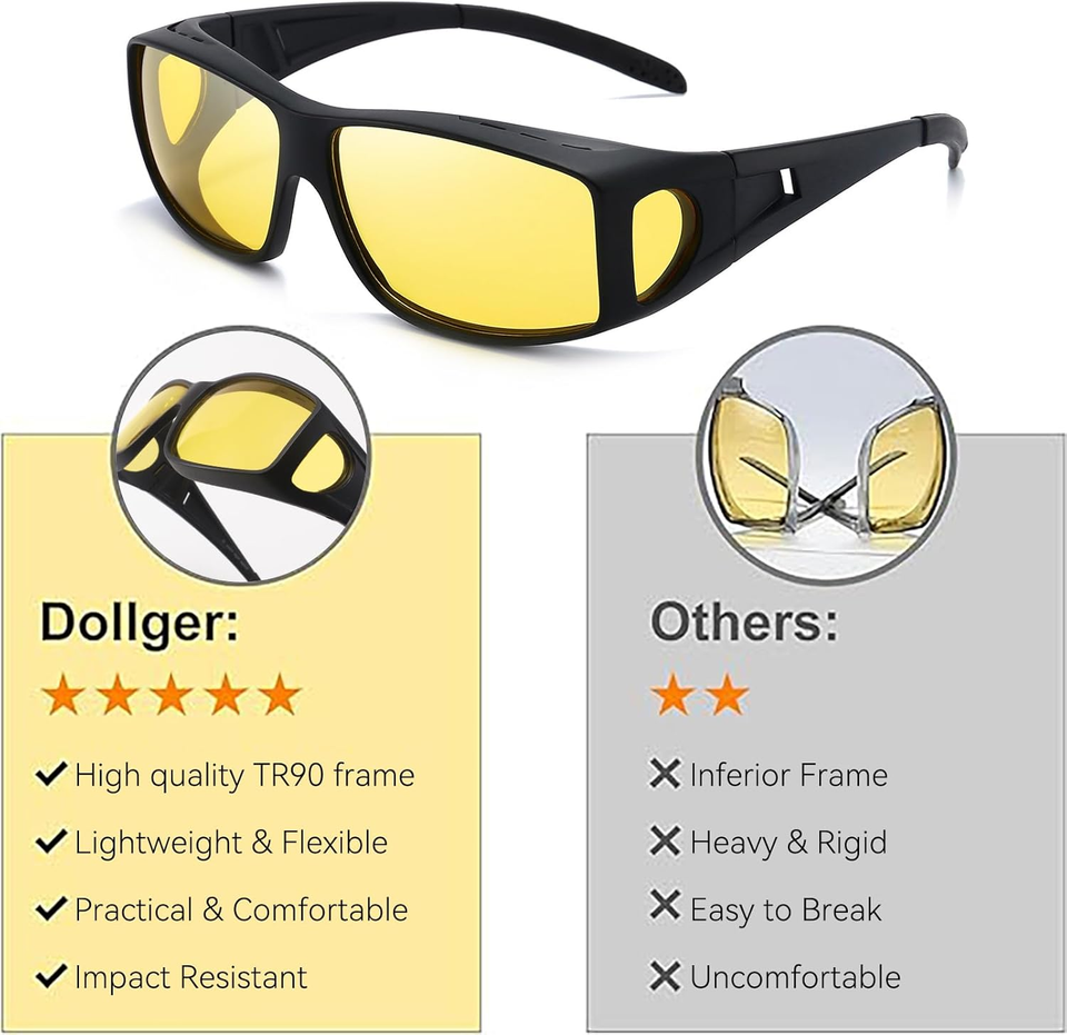 Night Vision Glasses for Women Men,Fit over Prescription Glasses with