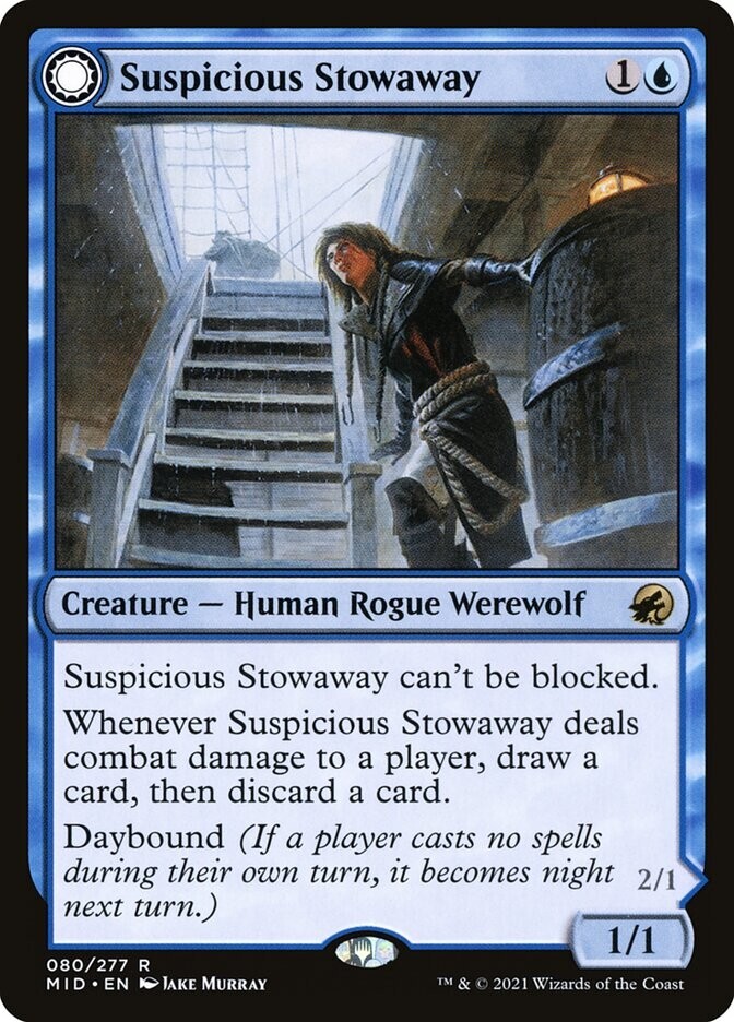 FOIL Suspicious Stowaway Innistrad: Midnight Hunt Magic MTG Creature (080/277)