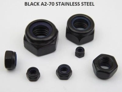 CARBOLTS Black Stainless Steel Nyloc Nuts A2-70 Stainless Steel M3 to M12 Nylon Insert