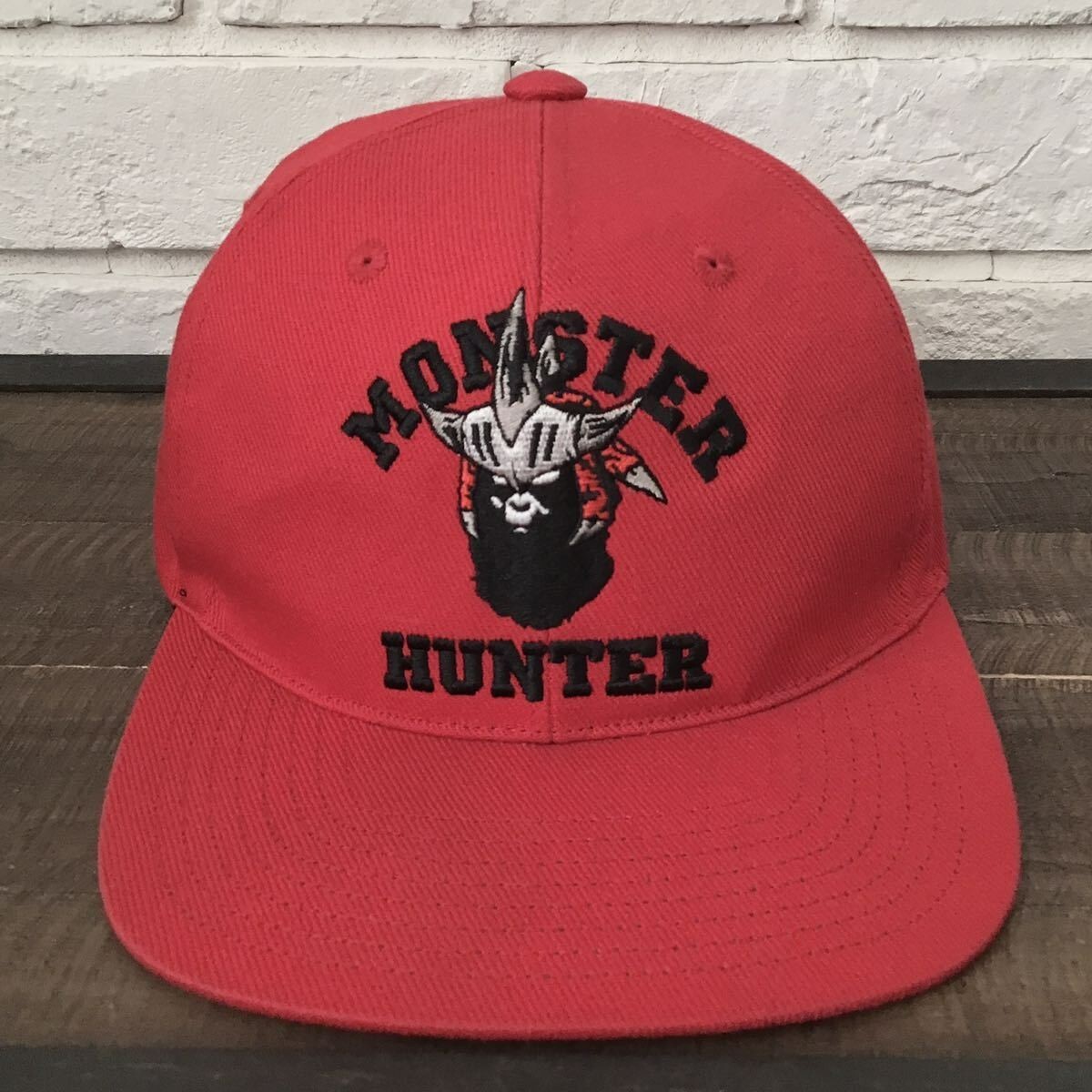 BAPE × CAPCOM Monster Hunter APE HEAD Snapback Cap hat Red A