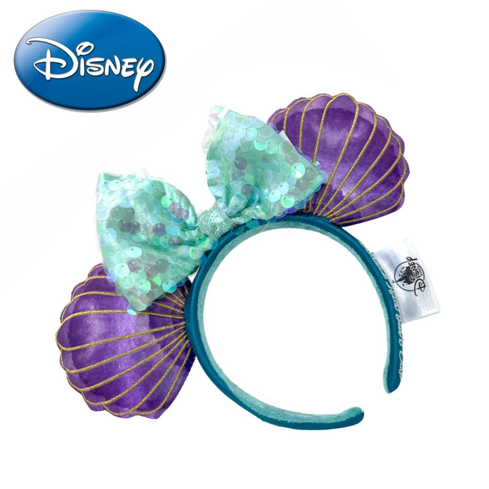 Auténticas orejas de los parques de Disney Sirenita Ariel púrpura iridiscente orejas de Minnie Foto 3 de 4