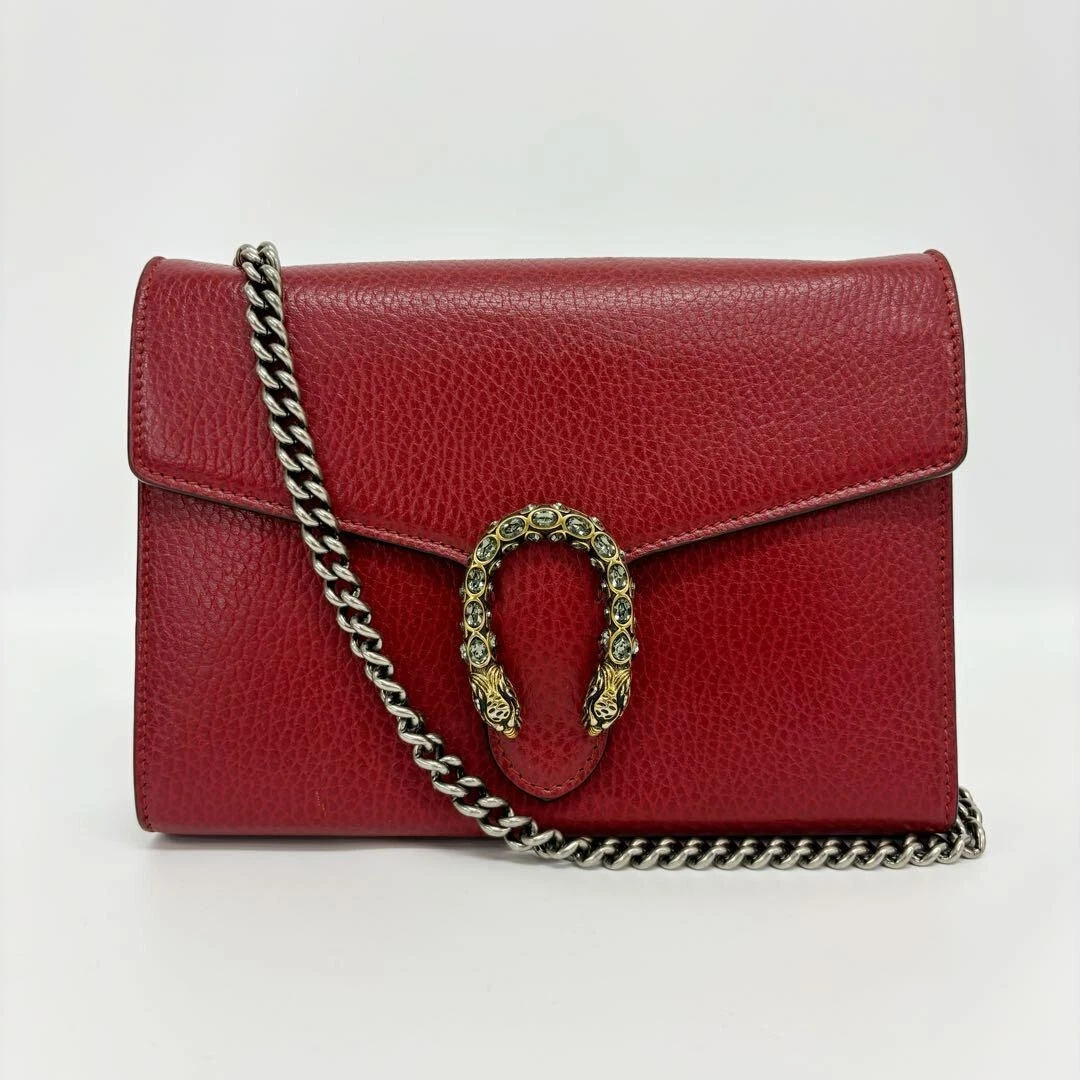 GUCCI 401231 Chaîne Portefeuille Pochette 2 Voies Dionysos Sac à Bandoulière Cuir de Veau Rouge 2501M