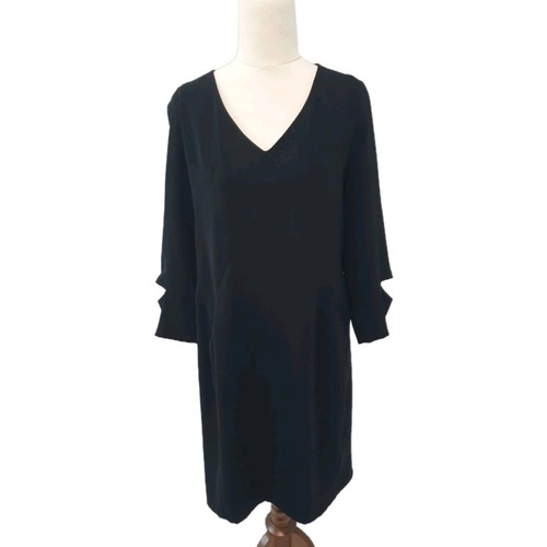 Veronika Maine Size 10 Dress Black V Neck Knee Length Pockets - Foto 1 di 7