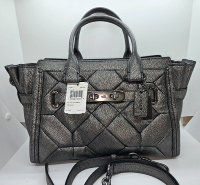 COACH スワッガー27 2wayバッグ レザー グレー NWT Coach Swagger 27 Patchwork Gunmetal Metallic Leather Satchel