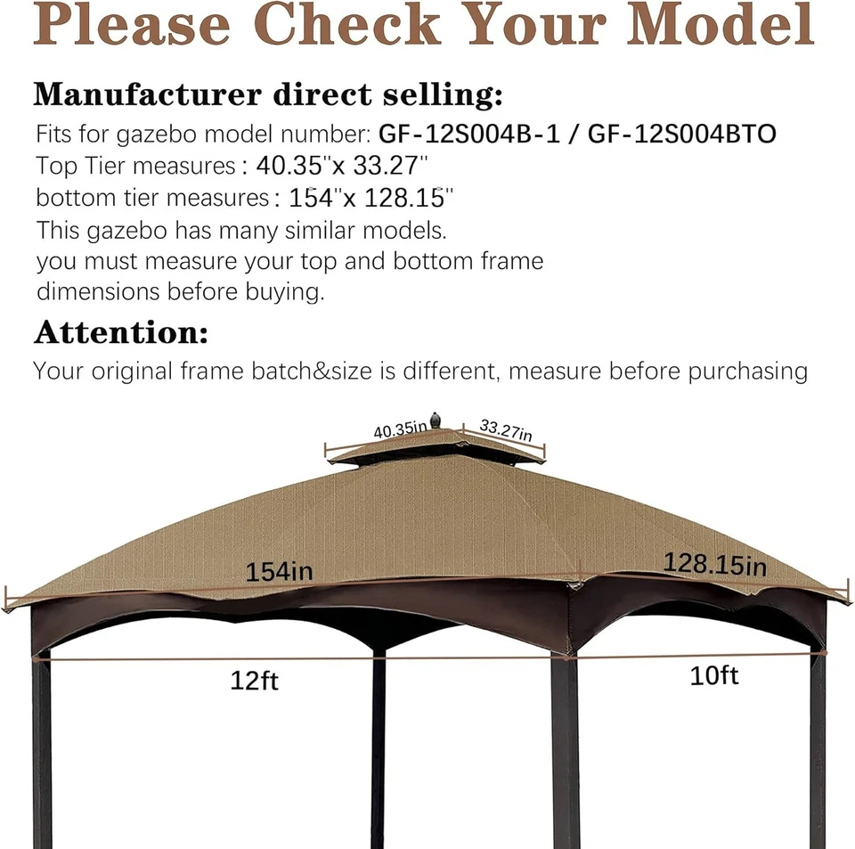 Replacement Top for Lowe's Allen Roth 10X12 Gazebo Model #GF-12S004B Khaki - Image 2 of 4
