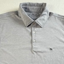 Vineyard Vines On-The-Go Sankaty Polo Mens Large Striped Performance Gray Golf
