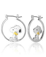 Peanuts Snoopy & Woodstock Earrings for Women Silver Plated Hoop Jewelry Offi...