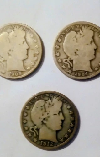 1903 & 1906-D & 1913-D Barber Silver Half Dollars Lot of 3 50c