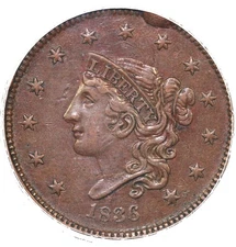 1836 1c Gobrecht Head N-6 Coronet or Matron Head Large Cent PCGS XF 40