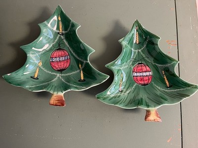 2 Italian Candy Xmas Holiday Tree Dishes/Tray - Some Chips