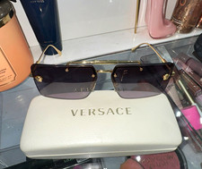 Versace Men's Rimless Rectangle Sunglasses Gold Metal Frame Gray Gradient Case