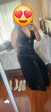 Black Halter Velvet Evening Gown with Slit