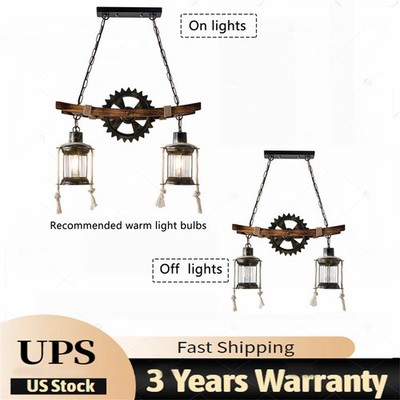 Rustic Wood Chandelier Farmhouse Loft Retro Pendant Light Ceiling Fixture Lamp~~