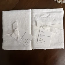 Pottery Barn BELGIAN FLAX LINEN Euro Shams ~Set of Two~ White NWT
