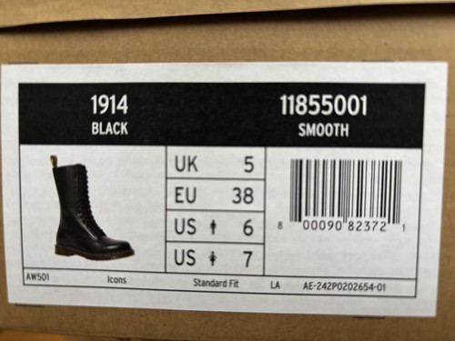 BOTAS DR MARTENS NEGRAS 1914 CUERO LISO ALTAS CON CORDONES TALLA UK 5 EU 38 - Imagen 7 de 7