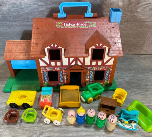 Vtg Fisher Price Vintage Little People Play Family House #952 – big 17 piece lot