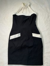 Andrea Jovine Vintage Black Halter Mini Dress Unique Geometric Neck Cutout Sz 4