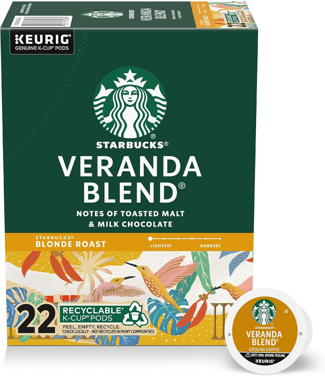 Starbucks K-Cup Coffee Pods, Starbucks Blonde Roast Hot or Iced Coffee, Veranda 