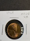 1928 Lincoln Wheat Copper Cent 1C  red brown unc (MOSTLY RED  MS UNCIRCULATED)