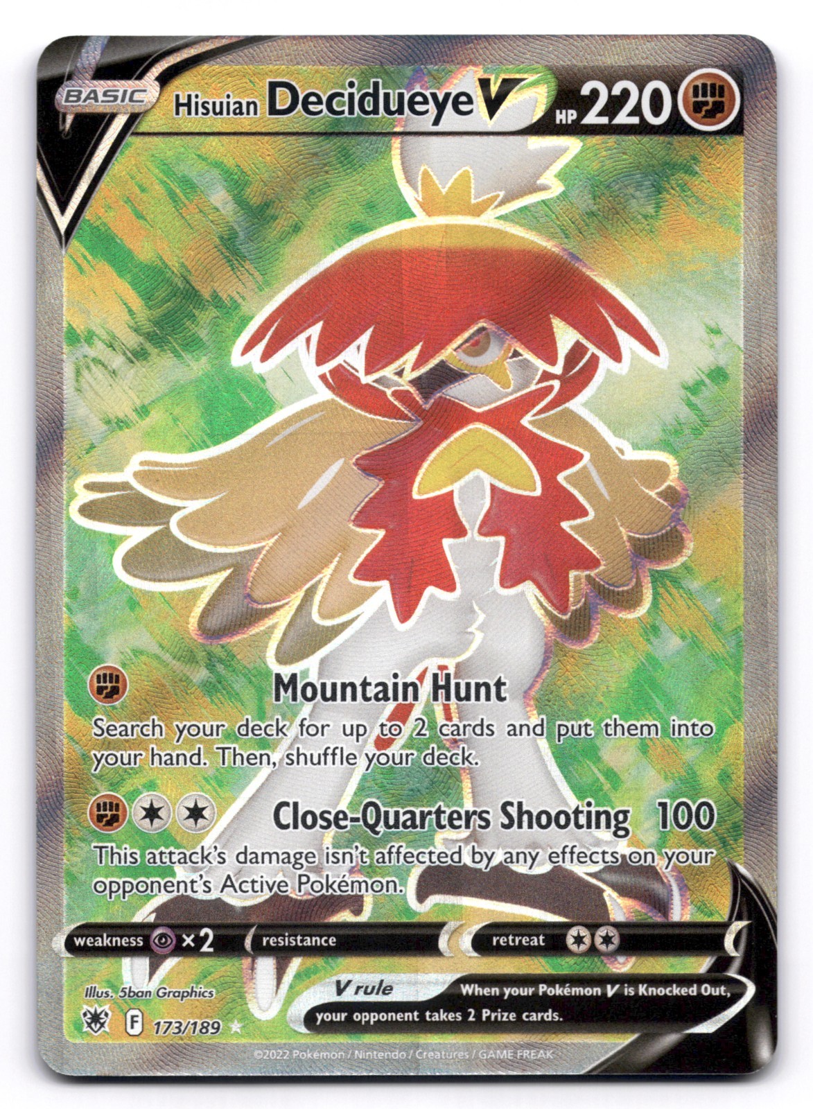 Hisuian Decidueye V NM Full Art 173/189 Swsh10: Astral Radiance Pokemon TCG Holo