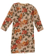 Vintage Womens Long Sleeve Shift Dress UK 12 Medium Beige Floral BC31