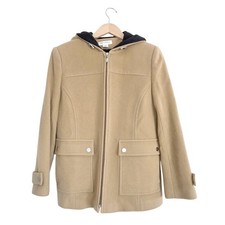 Preston and York Tan Camel Wool Hooded Peacoat Jacket Full Zip Coat Size 10 L