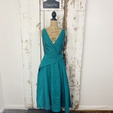 Lela Rose Teal faux wrap drape Aline princess dress tea length sz 6 