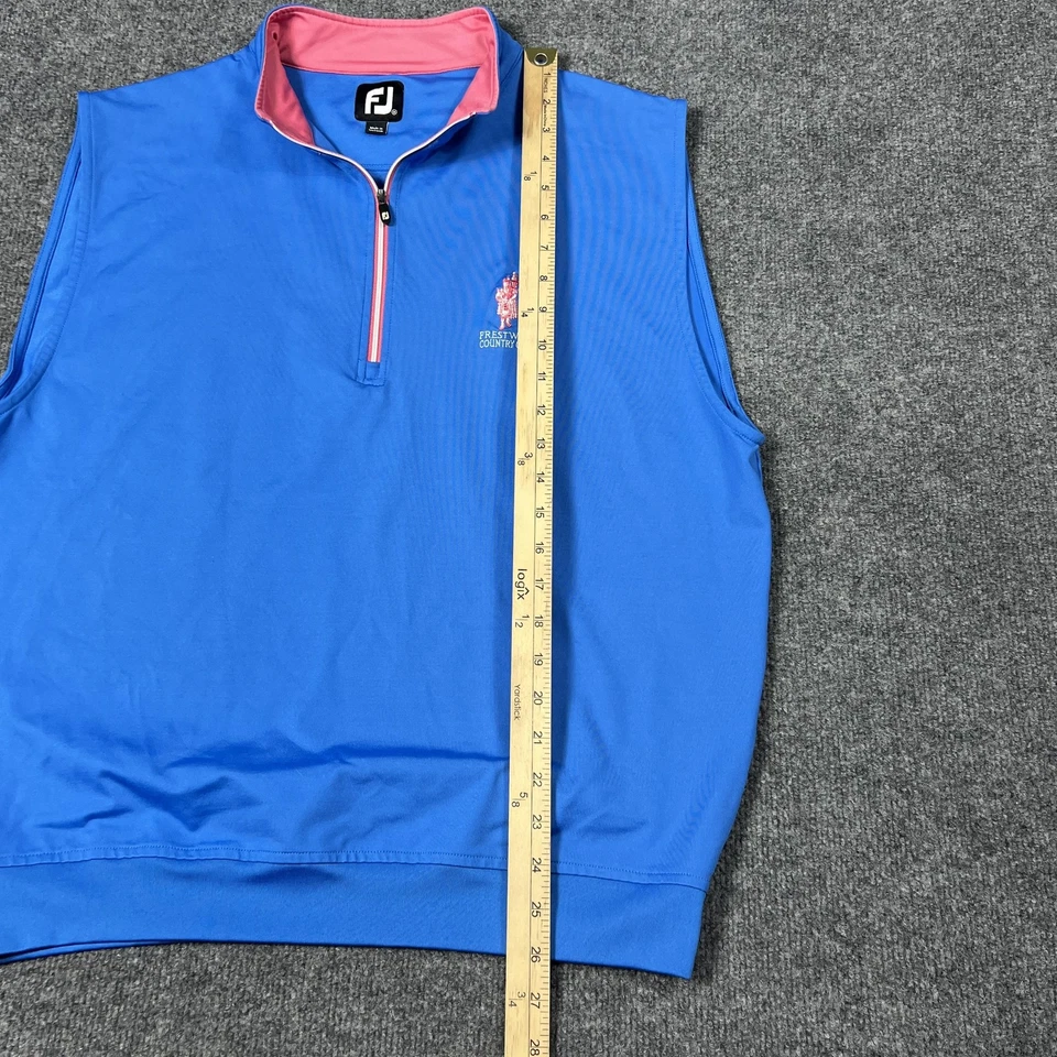 Chaleco Pullover FootJoy Para Hombres Medio Azul Rosa Prestwick Golf 1/4 Cremallera Sin Mangas Foto 4 de 4