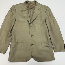 Ermenegildo Zegna Sport Coat Blazer Mens 42R Silk Wool Beige Blue Windowpane EUC