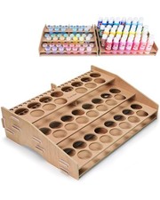 Wooden Paint Organizer Paint Brush Holder, for 44 Bottles 22 Brushes Stor...