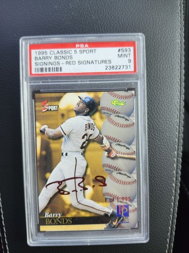 BARRY BONDS 1995 CLASSIC 5 SPORT RED SIGNATURE FASCIMILE SIGNINGS PSA 9. 