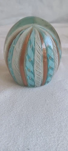 Vtg Fratelli Toso Studios Murano Ribbons With Lattice Pastel Paperweight 3in.
