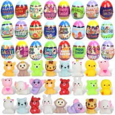 24 Pack Easter Eggs with Cute Animal Squishy Toys Inside,Prefilled Eggs for K...
