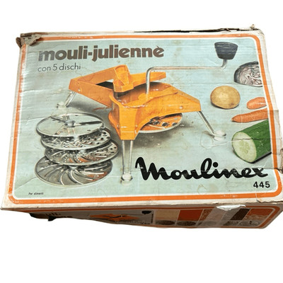 Vintage Moulinex Mouli-Julienne Model 445 Slicer Shredder Orange 5 Discs Manual