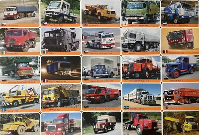 Lot of 25 worldwide trucks technical trade cards Mercedes Renault Fiat Volvo