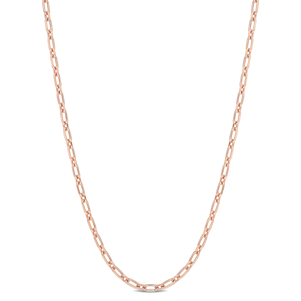 Collar Amour Chapado en Oro Rosa Plata de Ley 2mm Corte Diamante Figaro 18"