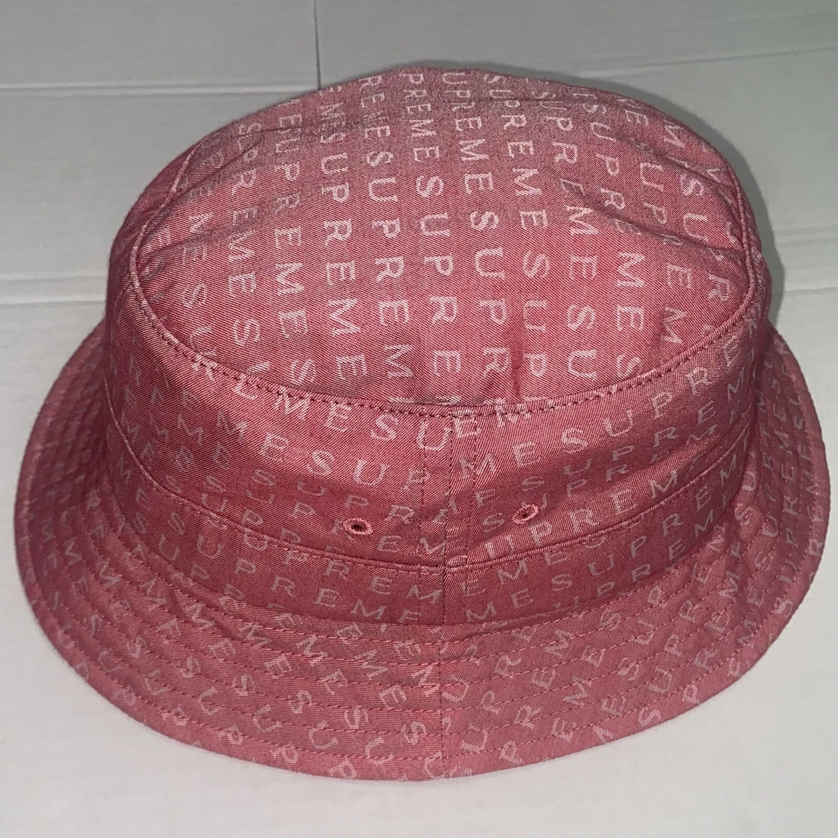 Supreme SS20 Jacquard Logo Denim Crusher Hat Light Red Sz M-L