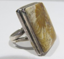 NOS 925 Silver Rectangular Fossil Coral Ring 8-3/4