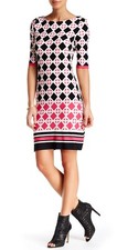 Eliza J Women's Elbow Length Sleeve Boat Neck Geometric Print Mini Dress Size 8