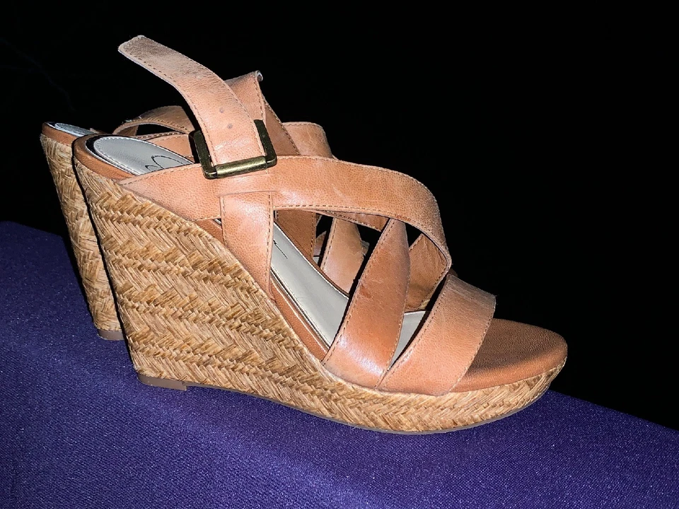 Sandalias JESSICA SIMPSON Cuero Tacones Altos Zuecos Cuñas Talla 7 👣b11 Foto 4 de 4