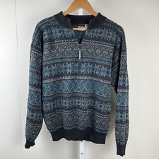 Vintage Demetre Ski Sweater 1/4 Zip Pullover Wool Blend Snowflakes Mens Medium