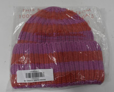 Hanna Andersson Striped Beanie Stocking Cap Pink Orange Wide Fold Cuff Small