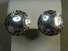 JVR Sterling Silver Round Disk Earrings Etched Edge Clip Back