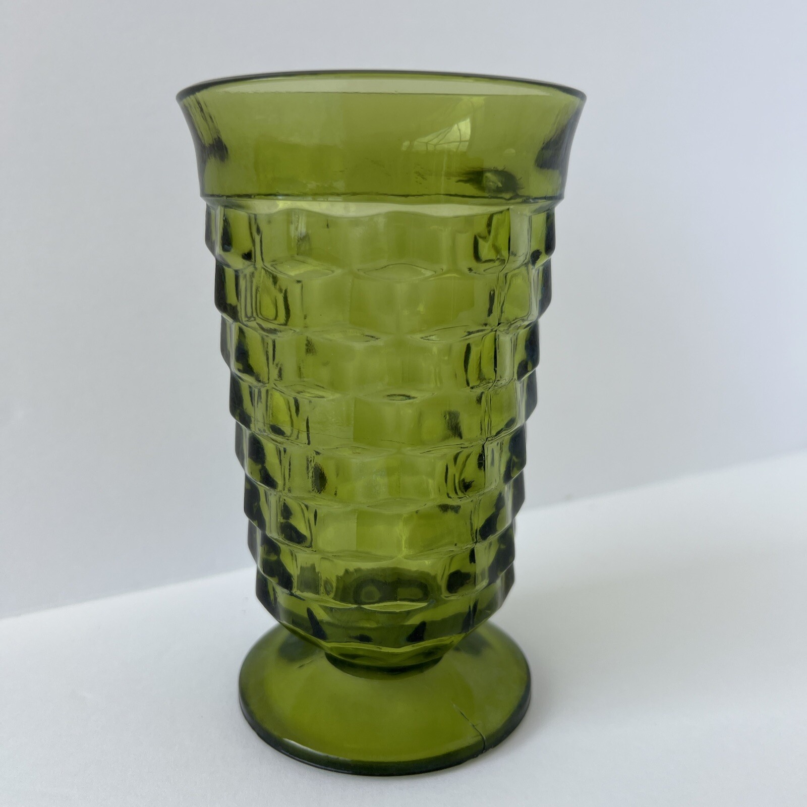 Vintage Indiana Glass Whitehall Avocado Green Cubist Faceted Iced Tea Tumbler