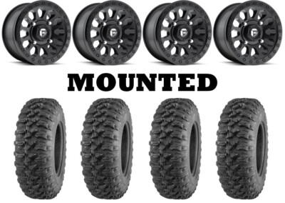 Kit 4 Quadboss QBT446 Tires 28x10-15 on Fuel Vector Matte Black D579 Wheels 1KXP