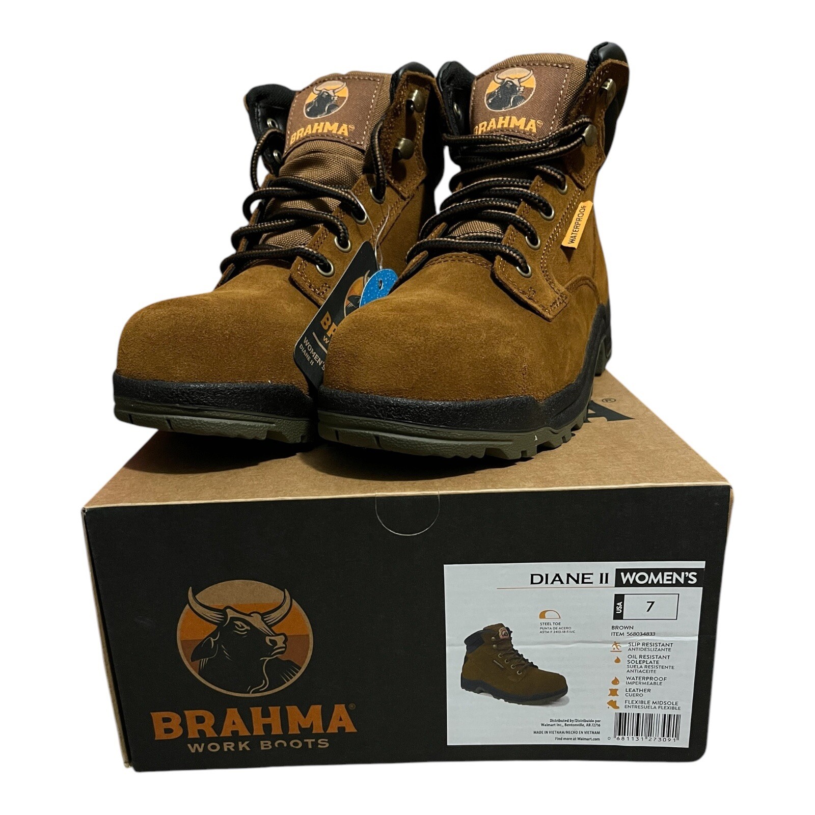 Brahma Women's Diane II Steel Toe Waterproof Slip Resistant Leather Boots Size 7