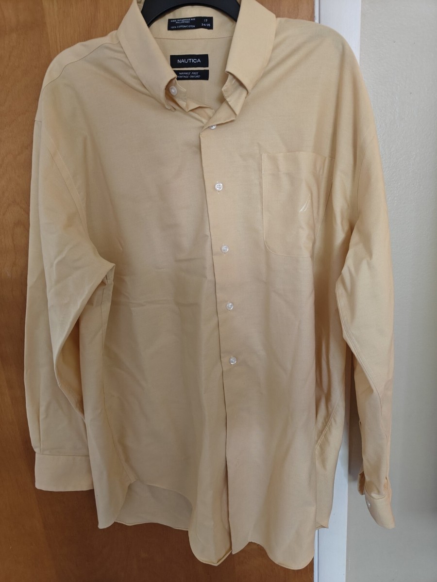 nautica vintage oxford dress shirt Nautica Vintage Oxford Mens Size 16.5 34/35 Long Sleeve Yellow Button Up Shirt