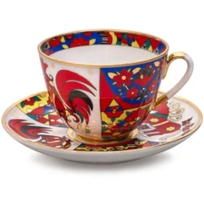 Imperial Porcelain Folk Patterns Teacup and Saucer Set LFZ Lomonosov Tea Cup